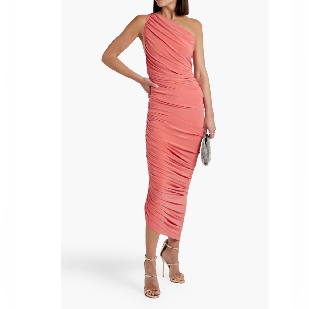 Nwt Norma Kamali Diana one-shoulder ruched stretch jersey gown, Sz 0